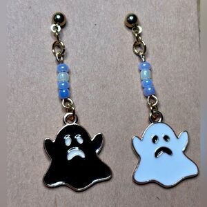 Handmade Ghost Dangle Earrings with Blue Beading